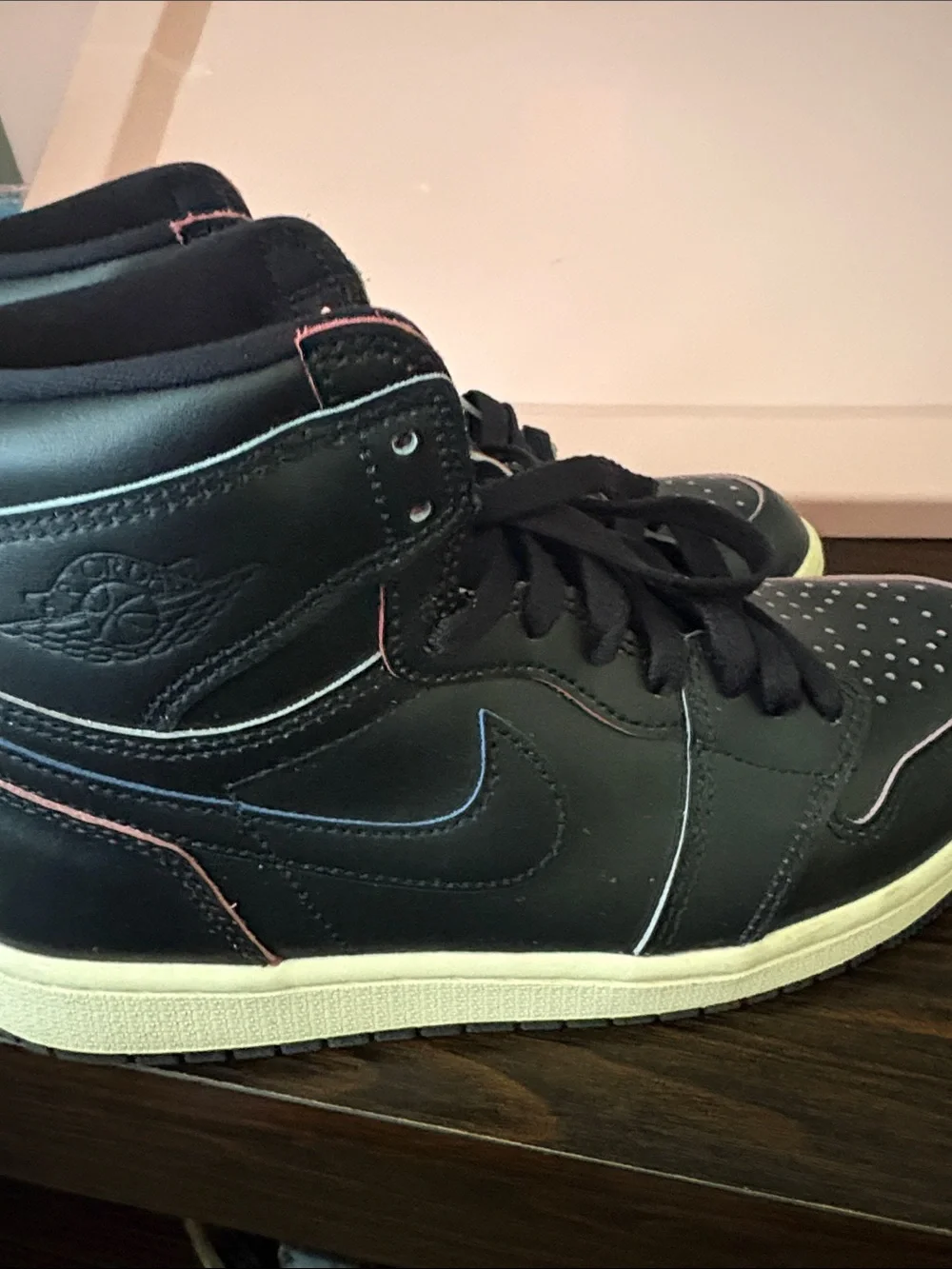 Nike Air Jordan Black High-Top Sneakers with Multicolor Piping EUC
